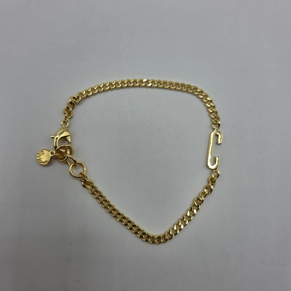 Gorjana C Initial Gold Tone Curb Chain Bracelet 7" Signed Lobster Clasp